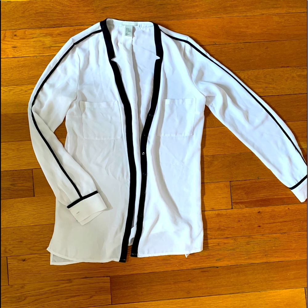 H&M - White button down blouse with black trim